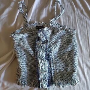 Blue and White Women's Top